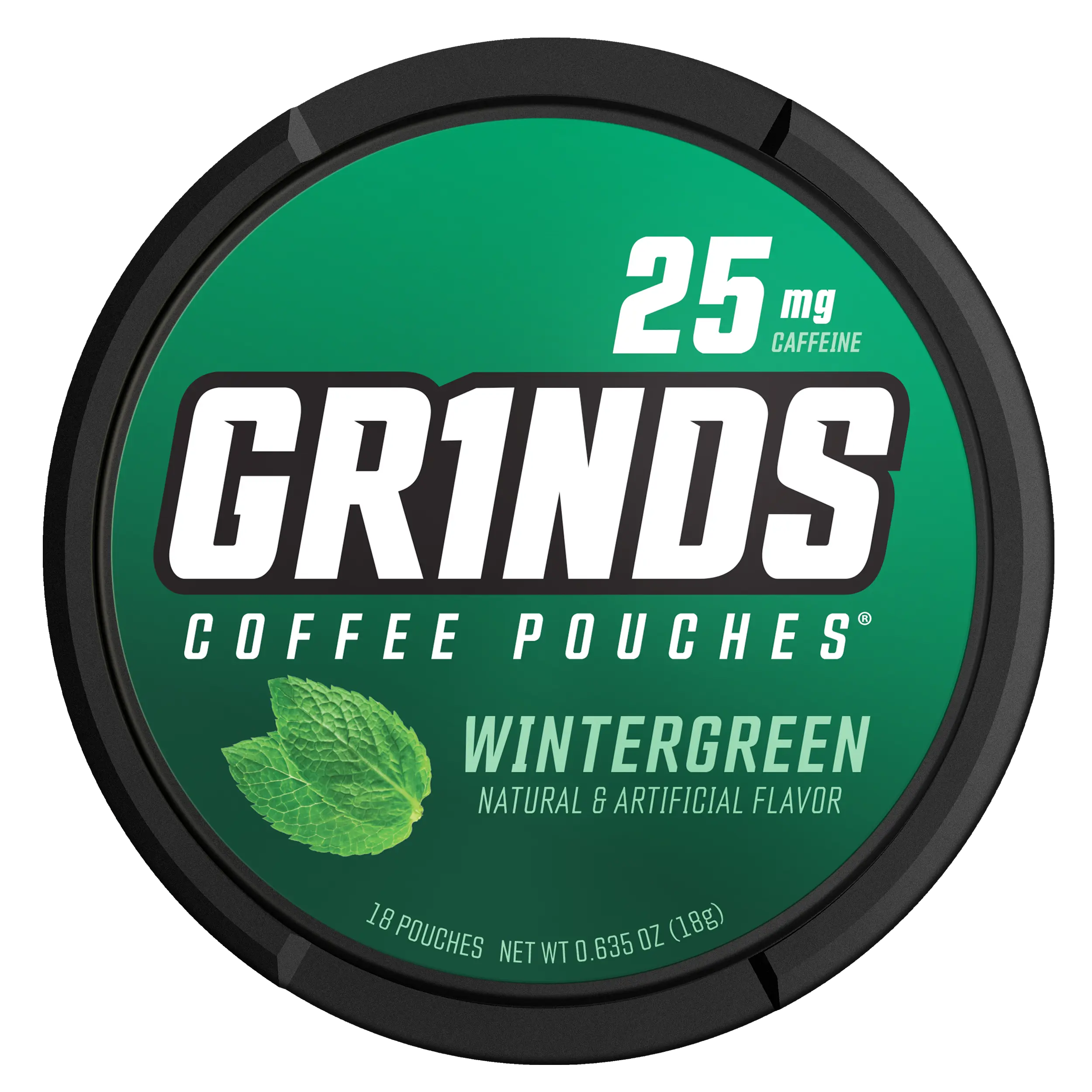 Grinds Wintergreen Pouches | 25mg Clean Caffeine | Sugar-Free No Crash | Mint Coffee Energy | Caffeine Pouches