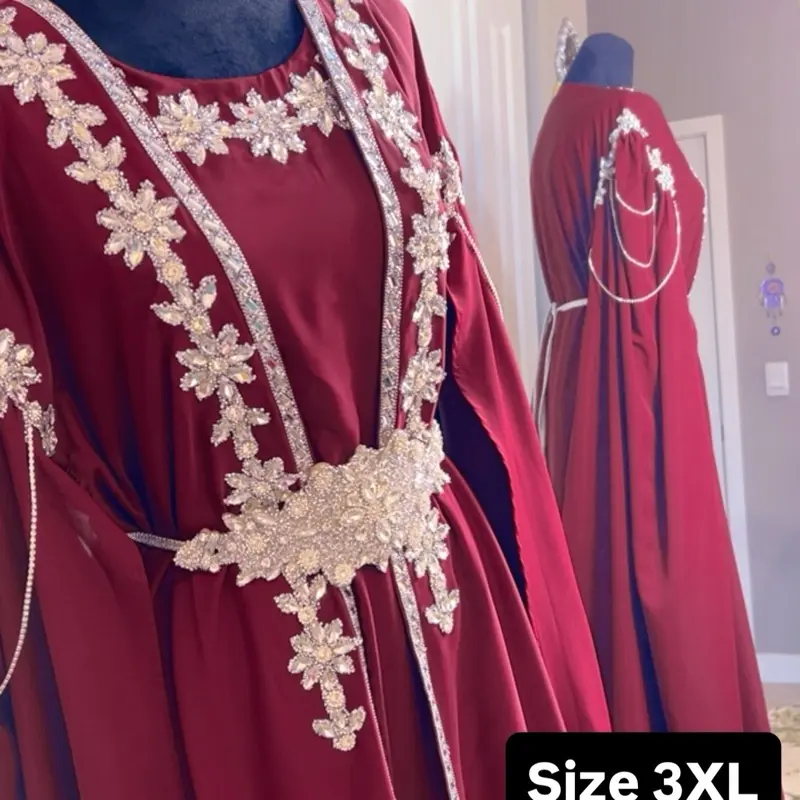 Turkish Kaftan - Size 3XL, Elegant Design with Floral Embellishments, Perfect for Special Occasions