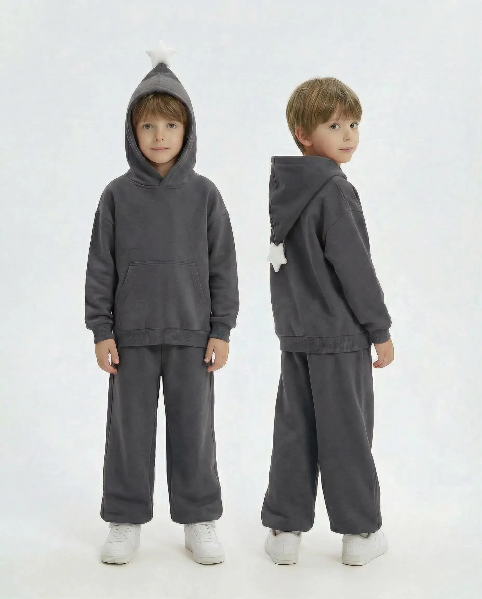Hoodie Set - Grey Star Hoodie Sweatpant Soft Fleece Sweatshirt with Star-Tipped Hood Comfy Cozy Loungewear for Fall Spring Layering Adorable Star Detail Cozy Fleece Fabric