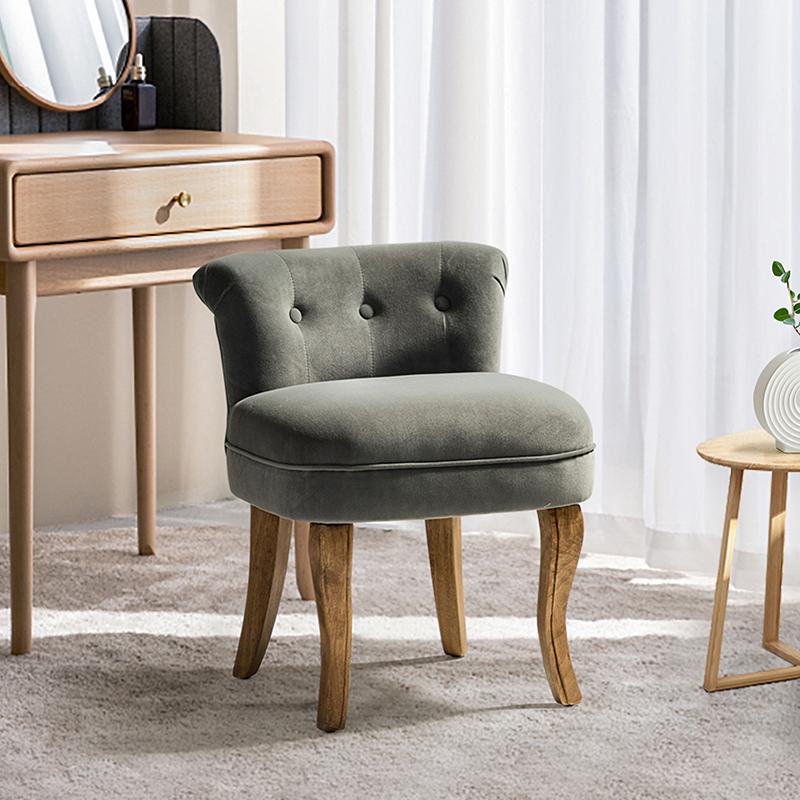 Hulala Moises Velvet Vanity Stool, Dressing Tufted Stool Chair with Solid Wooden Legs, Skin-friendly Velvet, Comfy Upholstered Backrest, Easy Assembly, for Bedroom, Living Room, Powder Room chair