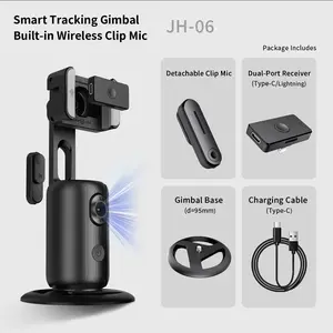 Auto Face Tracking Tripod with GestureControl, DetachableClip Mic for Cellphone, 360Rotation Camera Mount, SmartShooting PhoneTracking Holder for Live Vlog Streaming Video,bodycam. Compatible with all phonecases. TikTokShopJumpstartSale