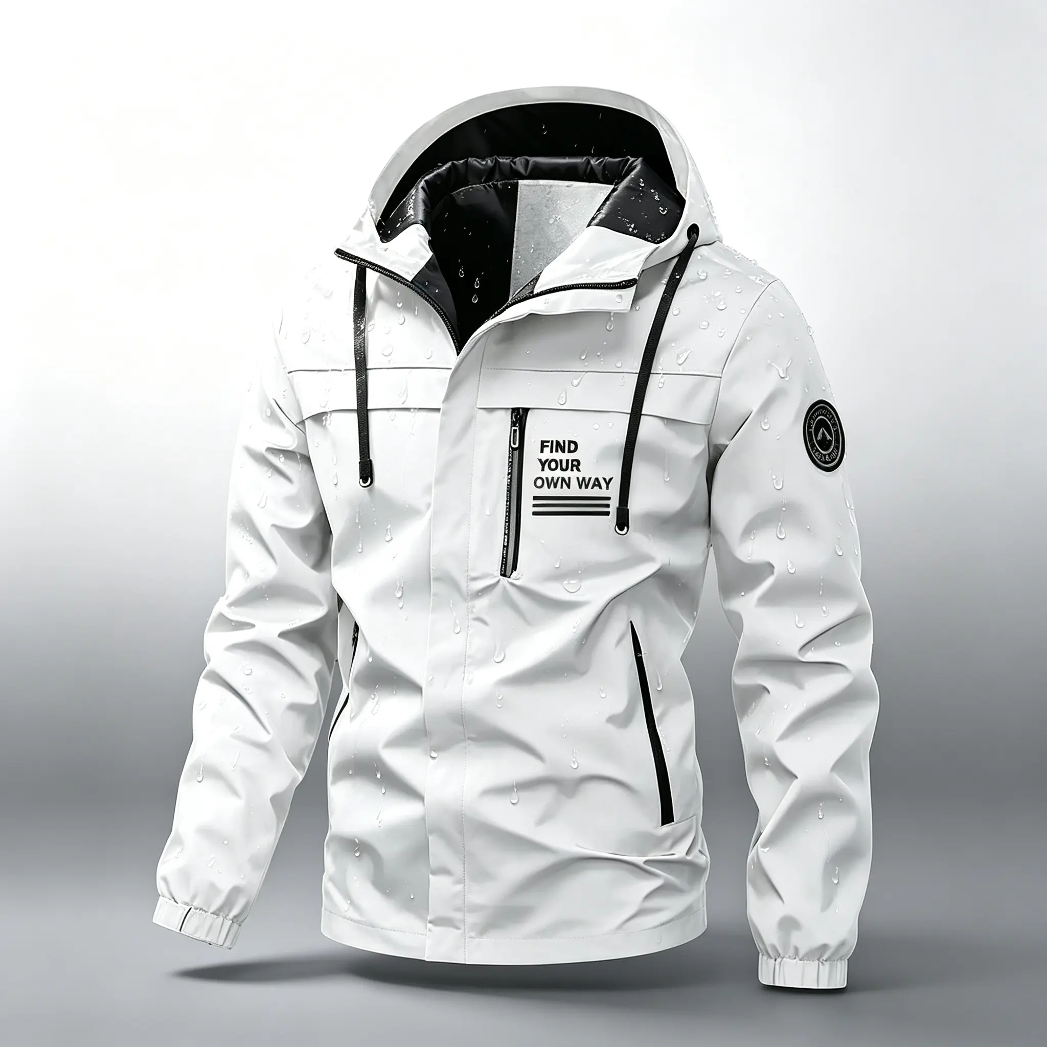 Menswear Men's Stylish Loose Drawstring Hooded Jacket - Woven Fabric, Long Sleeve, Zipper, Pocket, Casual Outdoor Tops
