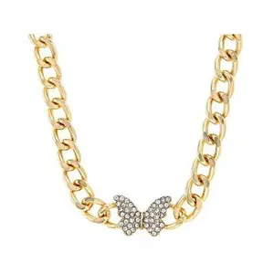 Crystal Gold Tone Butterfly Choker Necklace