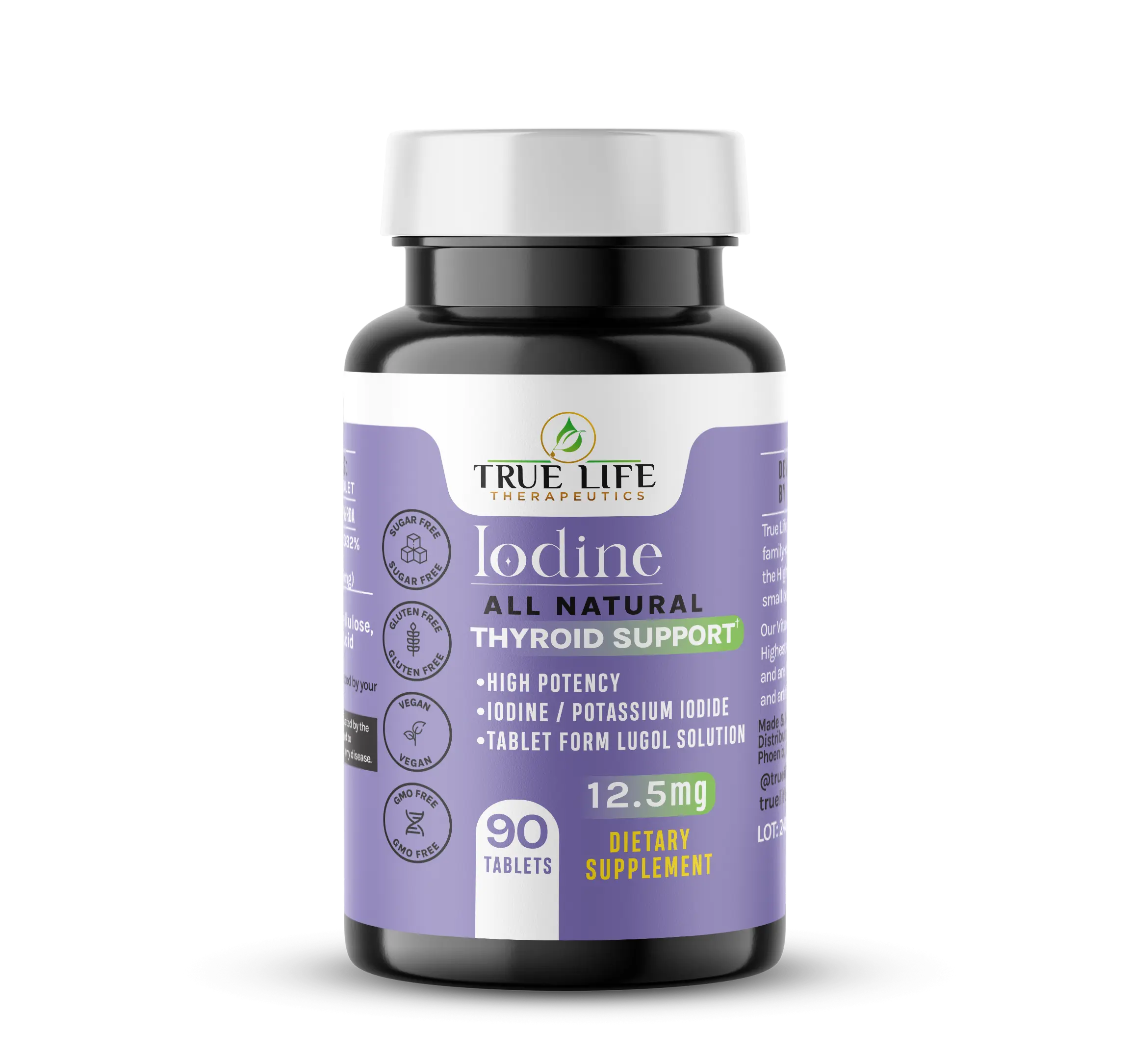 True Life Therapeutics - Lugols Iodine Tablets 12.5mg - Thyroid Health, Detox Support, Hormone Health