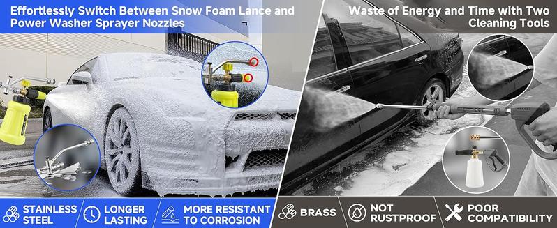 M MINGLE Foam Cannon Kit for High Pressure Washer with Dual Connector Accessory, 1 Liter Large Capacity Thick Foam Car Wash Blaster 5 Nozzle Tips 1/4 Quick Connect for Efficient Cleaning, ChristmasGift