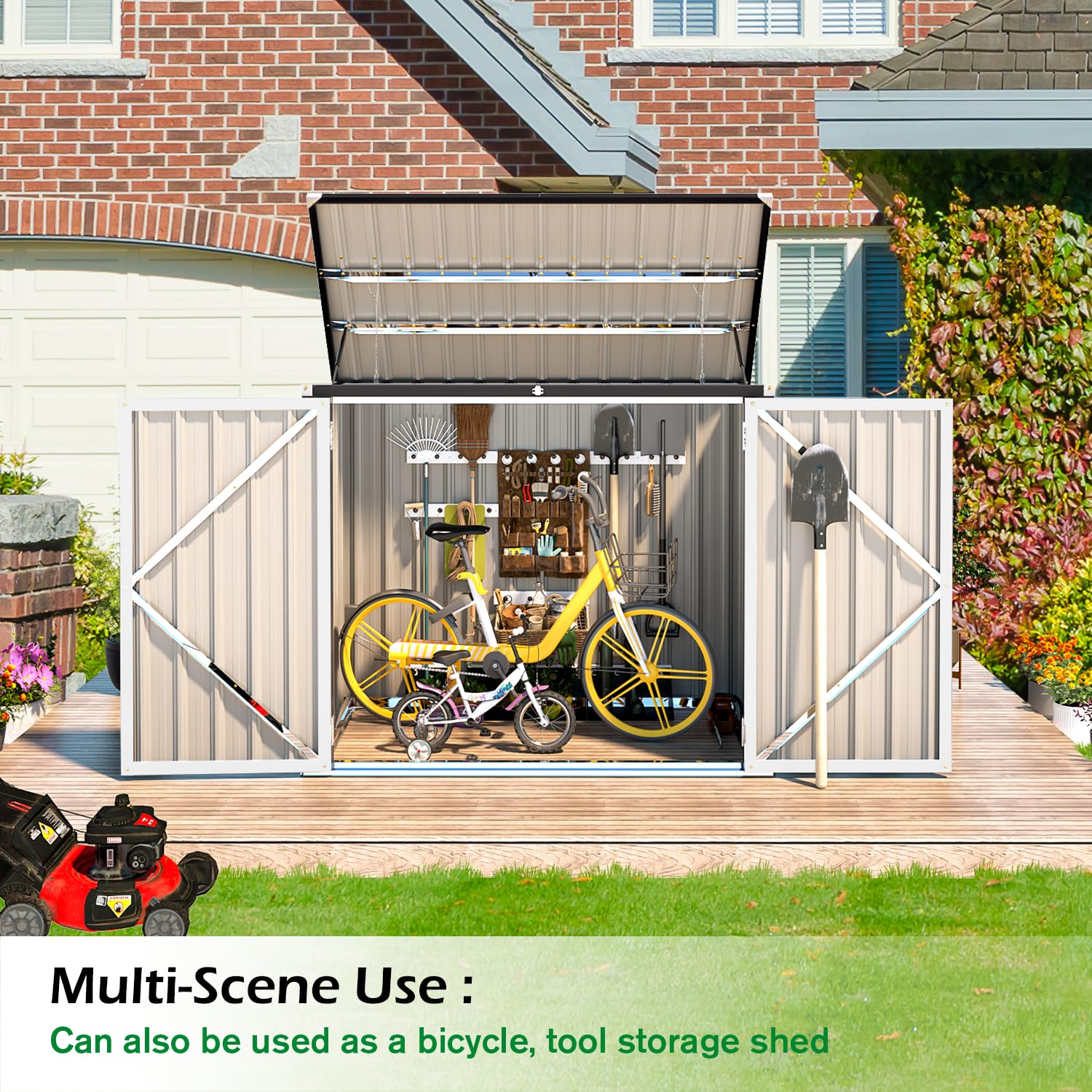 AECOJOY Outdoor Trash Can Storage Box Shed,Waterproof Storage Organizer Cabinet with Independent Lid Hooks & Secure Lockable Double Doors shower caddy Smooth