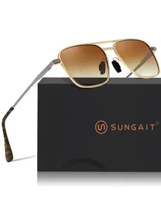 SUNGAIT Polarized Retro Square Aviator Sunglasses for Men Women UV400 Protection Vintage Metal Frame Travel Driving Beach Daily Eyewear Outdoor SGT745