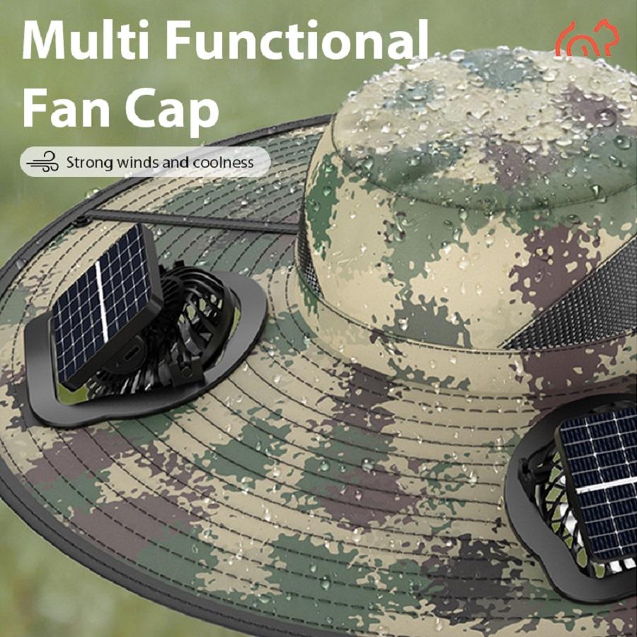 Wide eave solar fan outdoor fishing hat 2 solar fan men's hats with built-in solar fan fishing hat men's fan hat, thermal sensitive worker, lightweight headwear, adjustable hat, reinforced stitching, high-quality textile, cooling hood, summer traveler