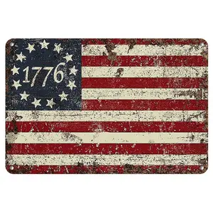 Americana Style Vintage 13-Star American Flag Metal Sign - Rustic Iron Wall Hanging Plaque for Independence Day, Patriotic Fourth of July Decor, Suitable for Bedroom, Home, Garden, Porch, Garage, for Man Cave, Cafe, Bar