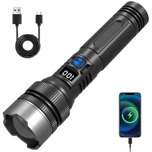 2-in-1 Powerful Flashlight (Power Bank), Digital Power Display, Rechargeable, Zoomable, Adjustable Brightness Flashlight for Outdoor Use, Emergency, and Camping Accessories, Black, TikTok Shop Spring Glow Up