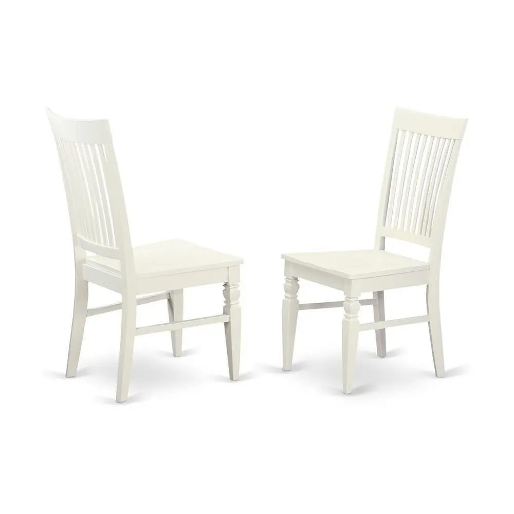 Traditional Armless Solid Wood Dining Chairs - Elegant White, Slatted Back, Set of 2, Without Arms