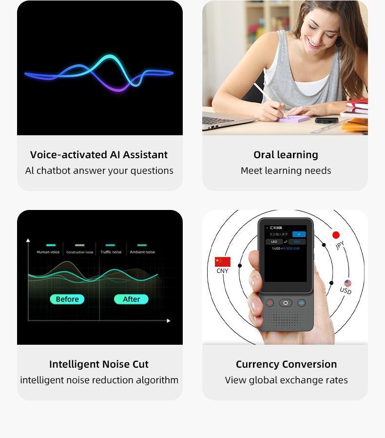 AI Language Translator Device | 138 Languages, Real-Time Voice & Photo Translation | Offline Mode & Touchscreen | Perfect for Travel & Business
