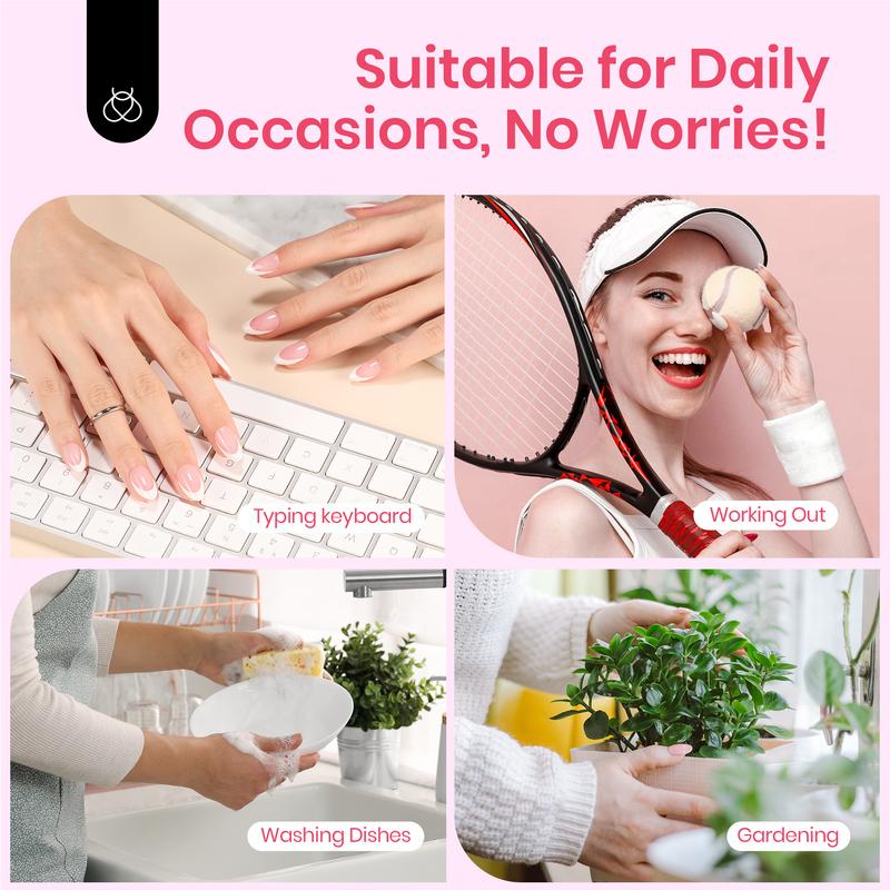 Beetles X Press On Nails Kit Short Square French Tip with 150Pcs Pink Tips Glue Remover Top Coat & Nail Lamp for Flawless DIY Nails