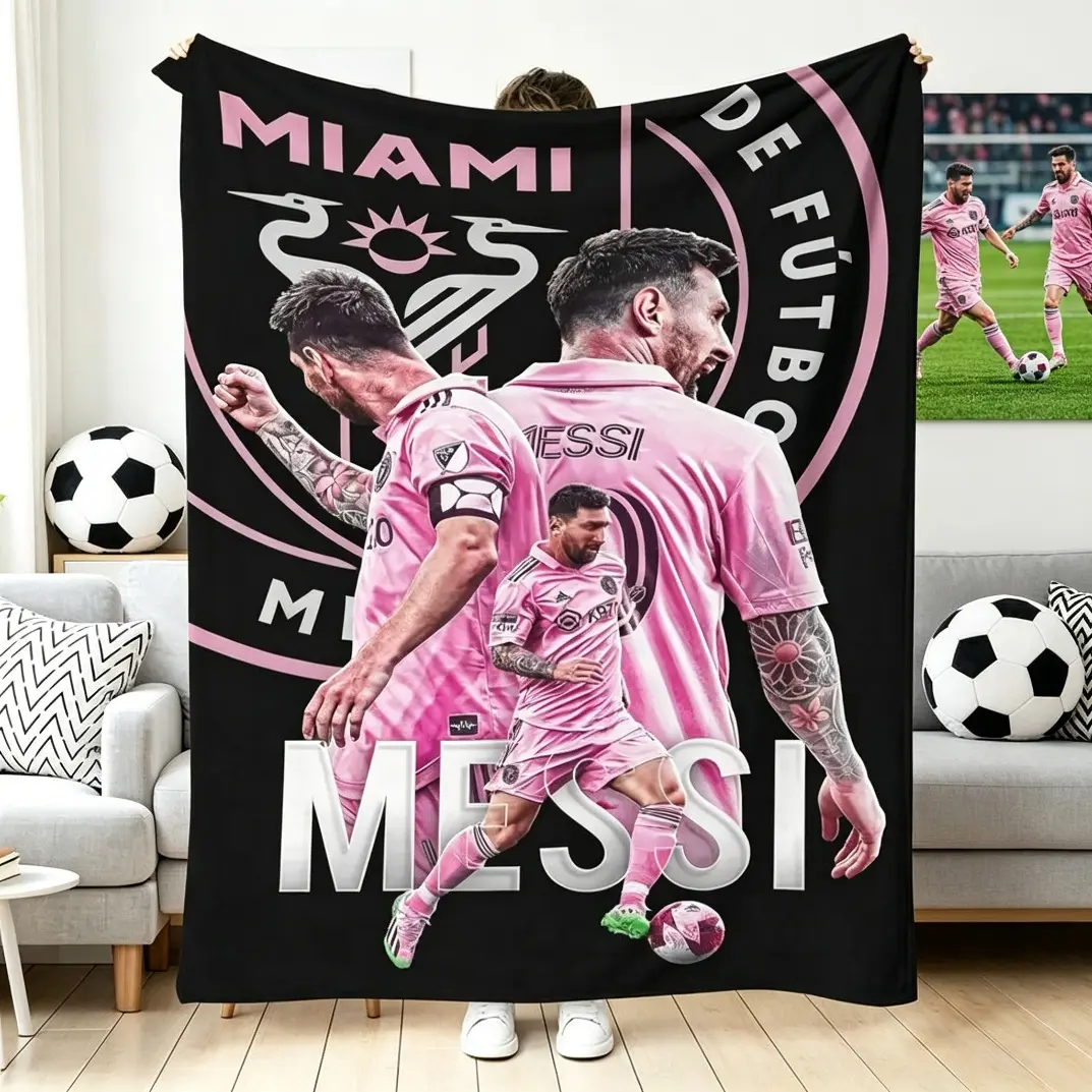Messi-Inspired Printed Soccer Star Flannel Blanket, HD Print Ultra-Soft Warm Soft Throws Blanket for Sports Fans, Sofa-Bed Use, Printed Blankets