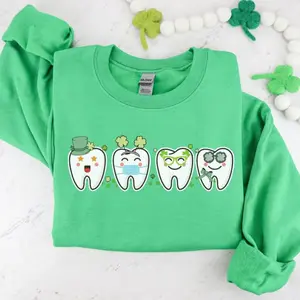 Funny St. Patrick’s Day Dental Sweatshirt, Lucky Leprechaun Tooth Design, Dentist & Hygienist Gift