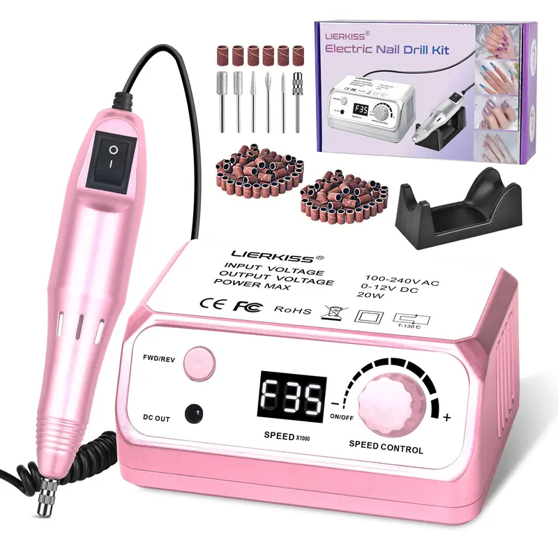 LAVAED 35000 RPM Electric Nail Drill - Portable Cordless E-File with LCD Display, Adjustable Speed, High-Torque Motor - Professional Manicure Nail Care Kit for DIY Enthusiasts, Home & Salon Use