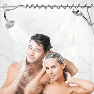 Garvee Dual Shower Head, Tandem Shower Heads for Couples, Double Shower System for Two People, 7 Adjustable Spray Modes, High Pressure and 360 Degrees Adjustable Top Spray, Gifts for Women Men(Chroming)
