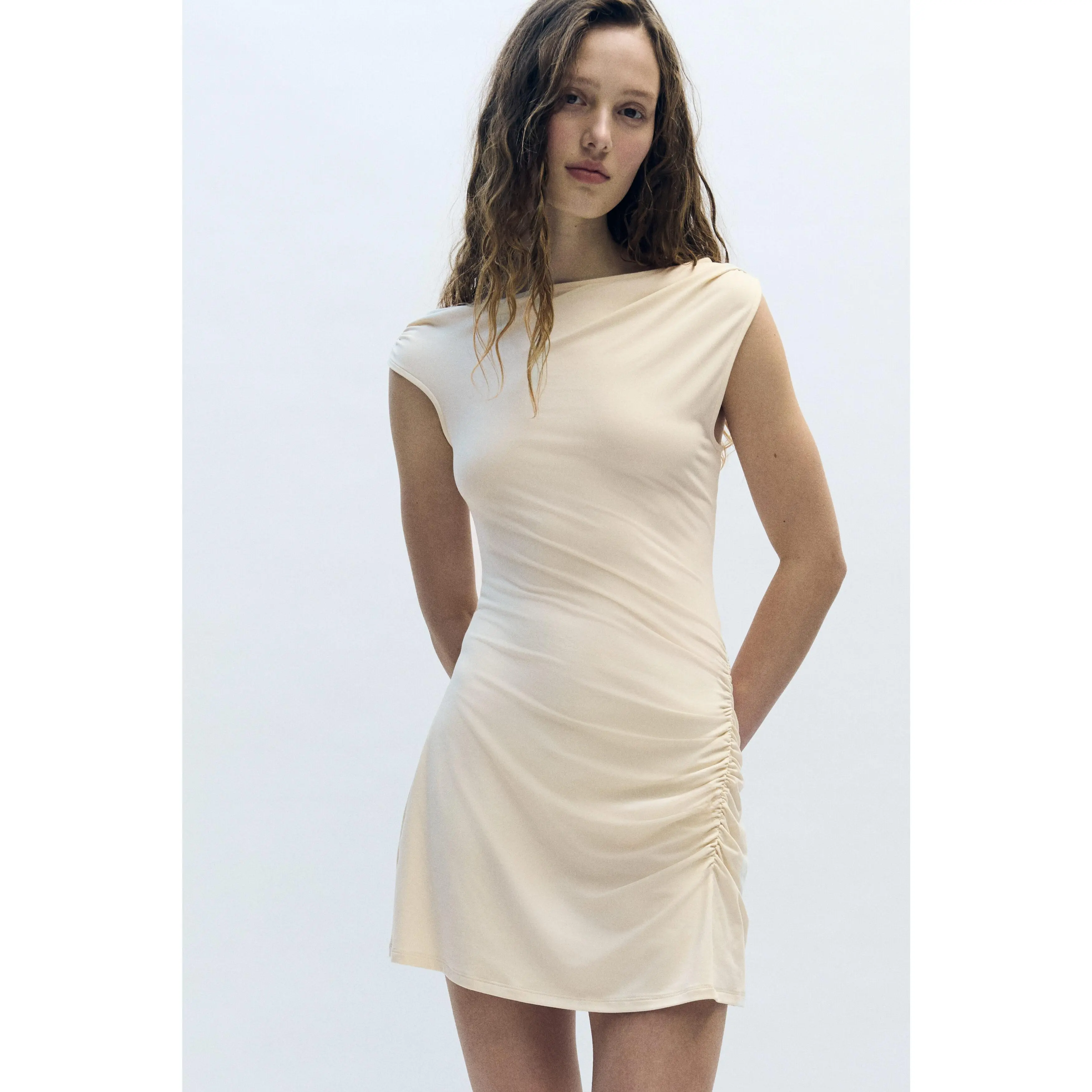 white pleated dress h&m H&M Ivory White Striped Pleated Wrap Midi Maxi Dress size 14 42 Occasion  Wedding