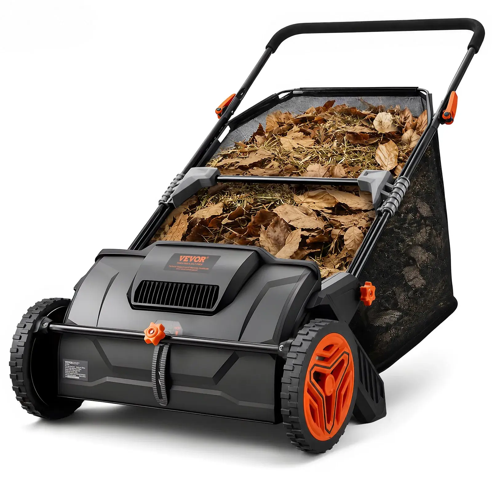 【summerfinds】VEVOR 21in Push Lawn Sweeper, Heavy-Duty Thick Steel Frame, 3.5 cu. ft. Mesh Hopper Bag, 2 Spinning Brushes, Strong Plastic Wheels, Durable Gardening Tools, Lawn Tractor Compatible, for Driveway Leaf Cleanup, Yard Equipment, Gardening Yard To
