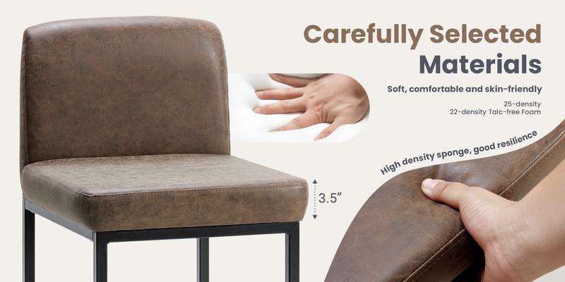 Set of 2 Modern PU Leather Bar Stools with Backrest, Comfortable Counter Stool for Kitchen & Home