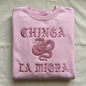 [Made in US] Embroidered Immigrant Rights Sweatshirt, Abolish ICE, Chinga La Migra Anti Trump, Anti Fascism Chinga tu Migra Resist Protest Activist Gift