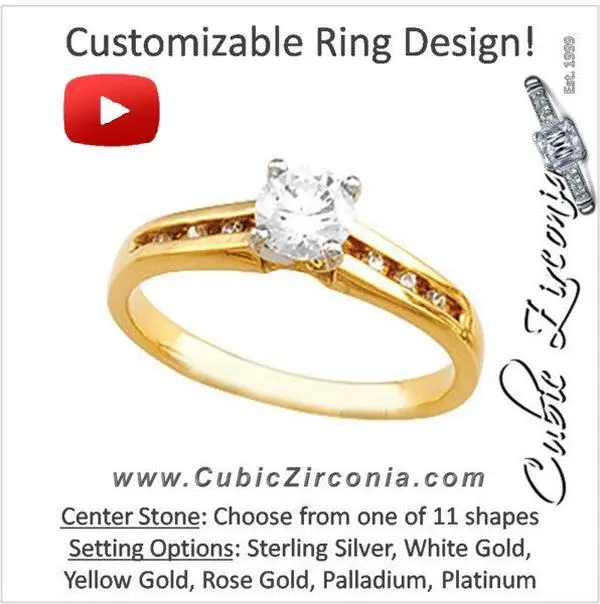 Cubic Zirconia Engagement Ring- The Tiffani (Customizable 7-stone Cathedral Setting with Channel Accents)