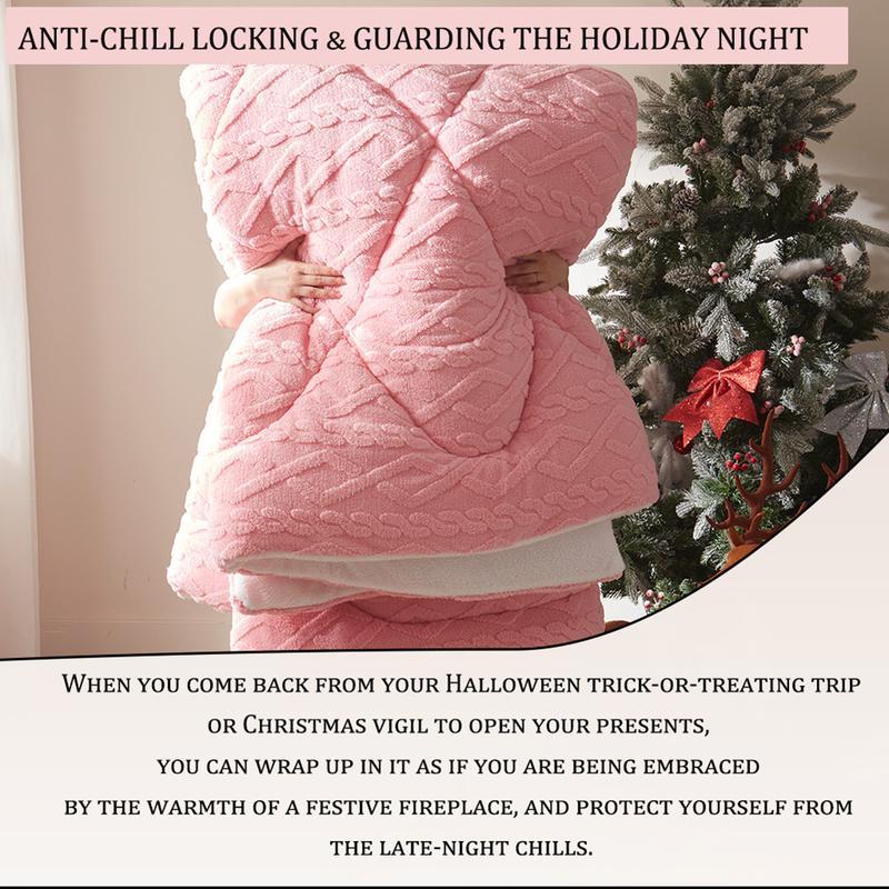 Cosybay Halloween Plush Sherpa comforter set Queen size(Twin size:2pcs),Heavyweight holiday bedding set,Cozy thick Snowflake comforter for Christmas,Luxurious 450g Milk Velvet reversible blanket with Pillowcases, Machine Washable, Bedroom Accessories