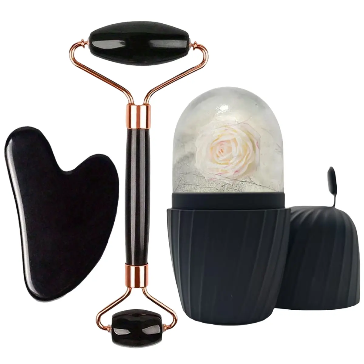 3-Piece Face Mask Ice Tray with Heart-Shaped Gua Sha Board and Double-Ended Massage Roller Facial Tool Set, Ice For Face, Facial Cleansing Tools, Skin Care Tools