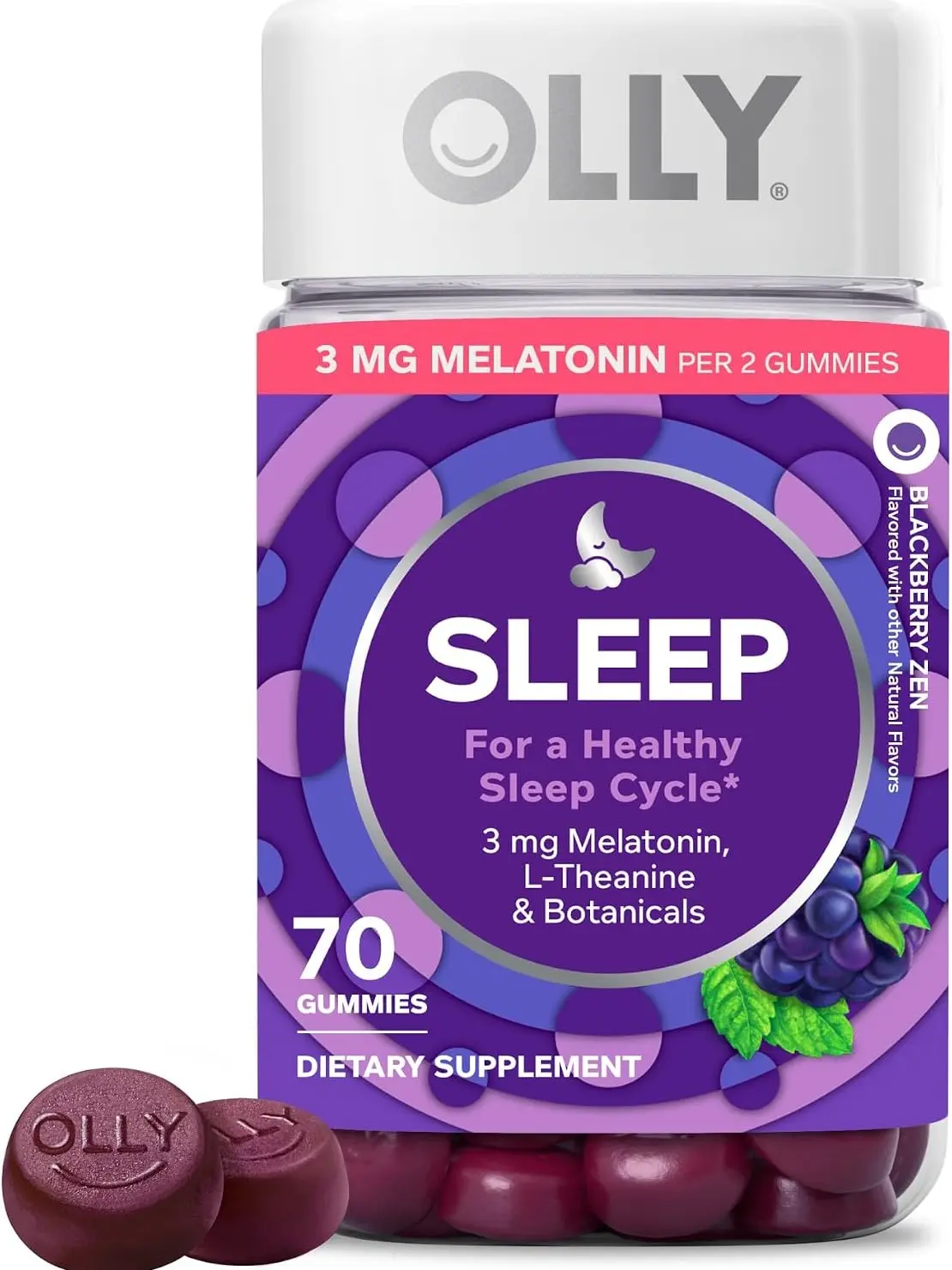OLLY Sleep Support Gummy Supplement,* 3 mg Melatonin, L-Theanine - 70 Count