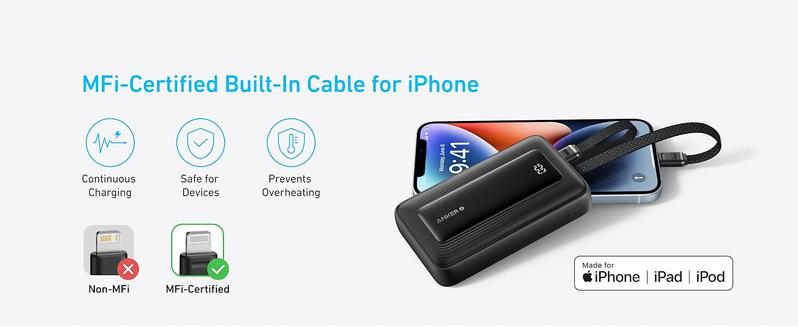 Anker Zolo Power Bank, 20,000mAh and  10,000mAh 30W Max Fast Charging with Built-In USB-C and MFi-Certified Lightning Cables, For iPhone 15 Series, MacBook, and More