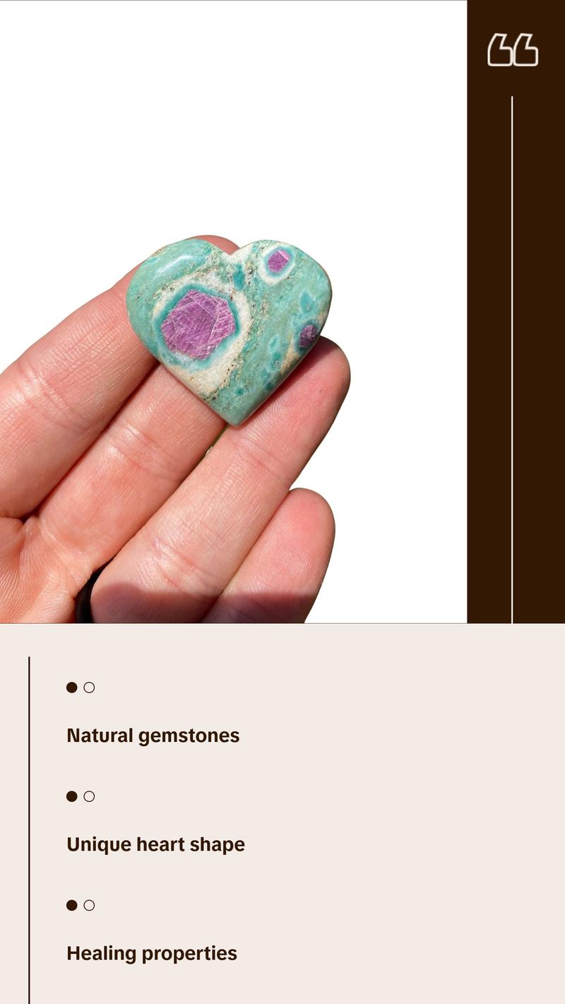 New Moon Beginnings Ruby in Fuchsite Heart - Polished Stone with Unique Design and Colorful Finish