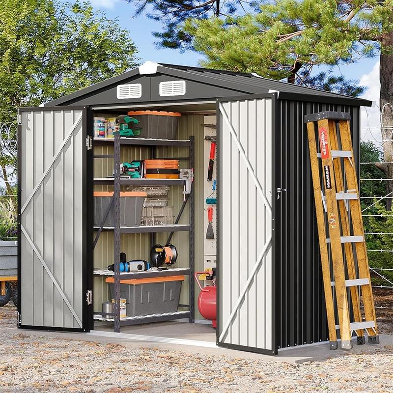 Aoxun Outdoor Storage Shed with Included Base, Lockable Door, Sloped Roof, Galvanized Metal Construction, Multi-Size 6x4/10x8/10x12, Heavy Duty Utility Organizer for Garden, Backyard, Patio Aoxun Outdoor Storage Shed with Included Base, Lockable Door, Sloped Roof, Galvanized Metal Construction, Multi-Size 6x4/10x8/10x12, Heavy Duty Utility Organizer for Garden, Backyard, Patio