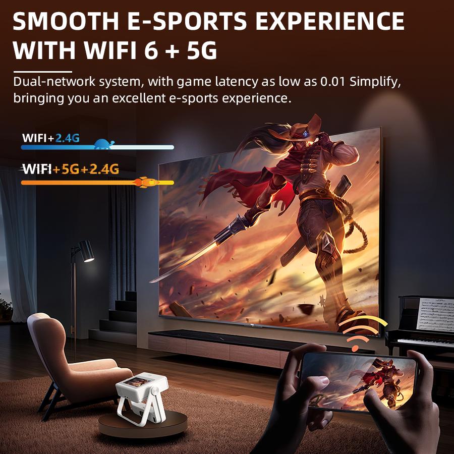 [800ANSI/Google Play Store/Touchscreen Control] 4K Decoding Outdoor Smart Projector with WiFi6 and Bluetooth, Multiple Apps, Portable Projector, XBJ 1280P Audio, Mobile Movie Home Use [300-inch Display]
