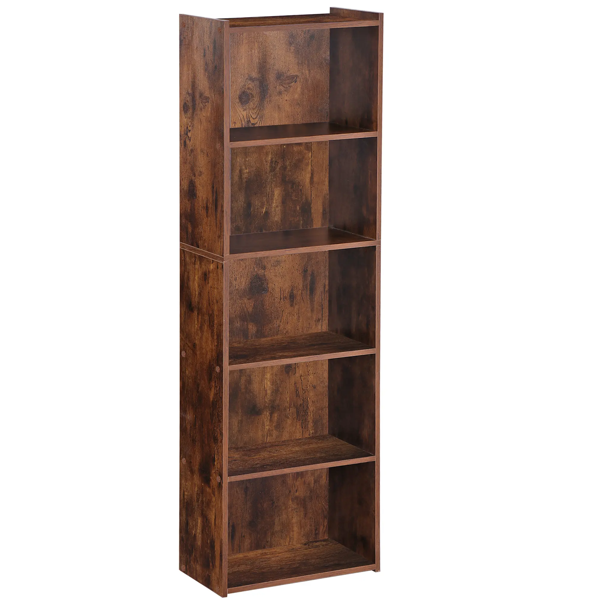 JupiterForce 5-Tier Open Back Bookshelf - Retro Rustic Brown Narrow MDF/PB Indoor Book Rack with Stable Wide Base, Assembly Guide Included, Ideal for Books, Home Library, Small Space Bedroom Furniture Organization, Shelves For Bedroom, Furniture For Small