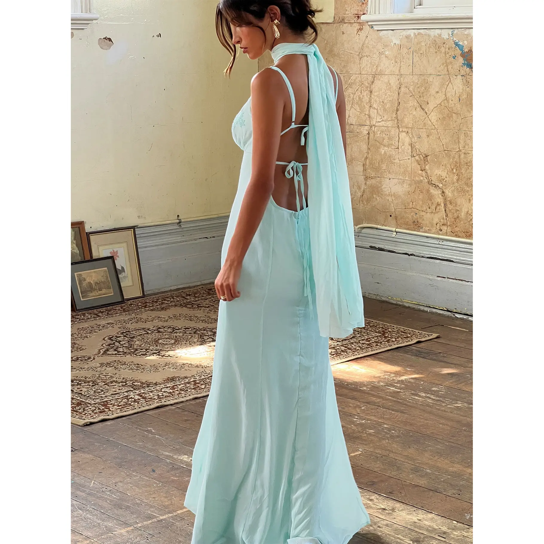 Jadira Scarf Maxi Dress Aqua - TikTok Shop
