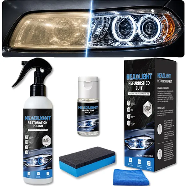 Automotive Headlight Restoration Kit, Fast Easy Headlight Cleaner for Oxidized Yellowed Foggy Car Headlamps, Refurbish Liquid Restore Clarity Brightness, Protective Crystal Coating for Vehicle Headlights