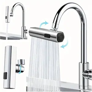 3 in 1 Large-Scale 360° Waterfall Kitchen Faucet - Touch-Controlled, Swivel Spout, Extender for Kitchen Sink, Vegetable and Fruit Washing - Zinc Alloy Construction, Chrome Finish, Contemporary Style