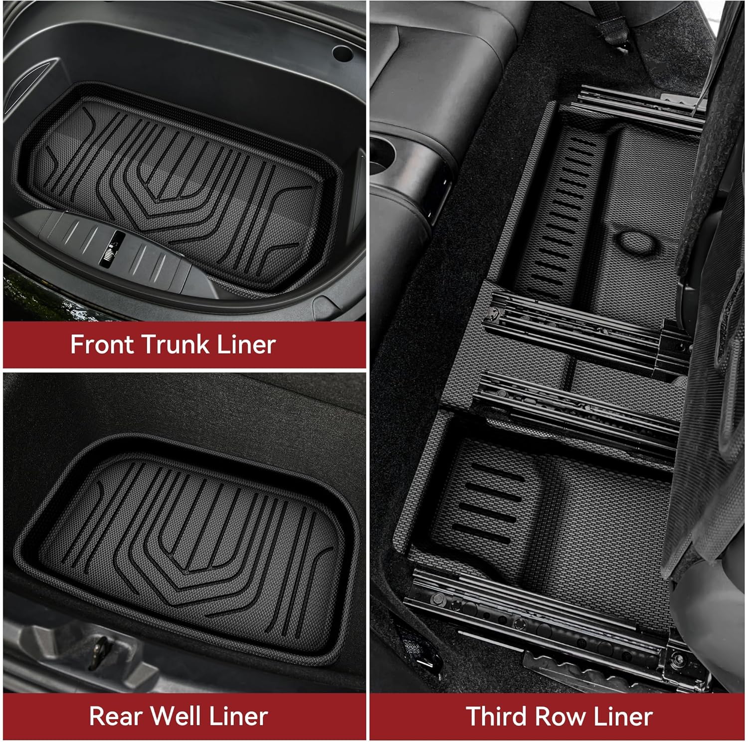 YITAMOTOR Tesla Model 3 Floor Mats Full Set Custom Fit 2017-2023 All-Weather Cargo Liners Rear Cargo Tray Trunk