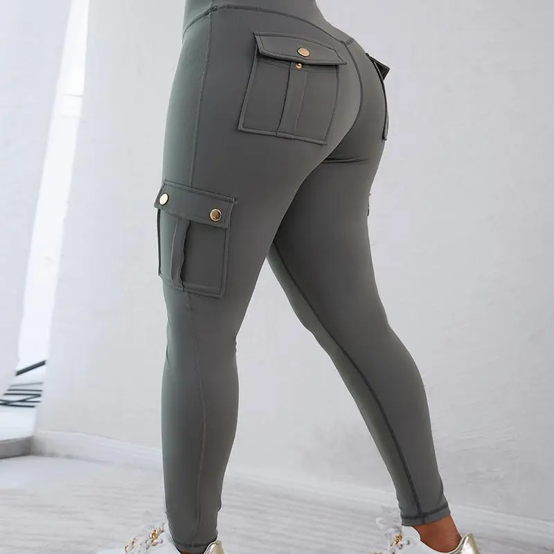 CHICME Women's  Butt Lifting Leggings with Flap Pockets High Waist Tummy Control Workout Cargo Leggings Yoga Pants