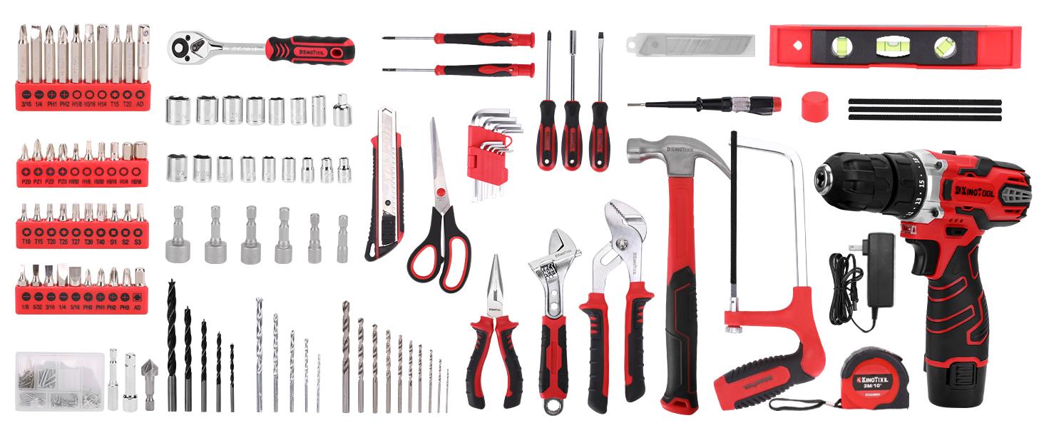 KingTool 276-Piece Tool Set Kit - Tool kit with 12V Cordless Power Drill Driver Toolbox Storage Case with Drawer, Drill Set Perfect for Homeowner, Diyer, Handyman KingTool 276-Piece Tool Set Kit - Tool kit with 12V Cordless Power Drill Driver Toolbox Storage Case with Drawer, Drill Set Perfect for Homeowner, Diyer, Handyman