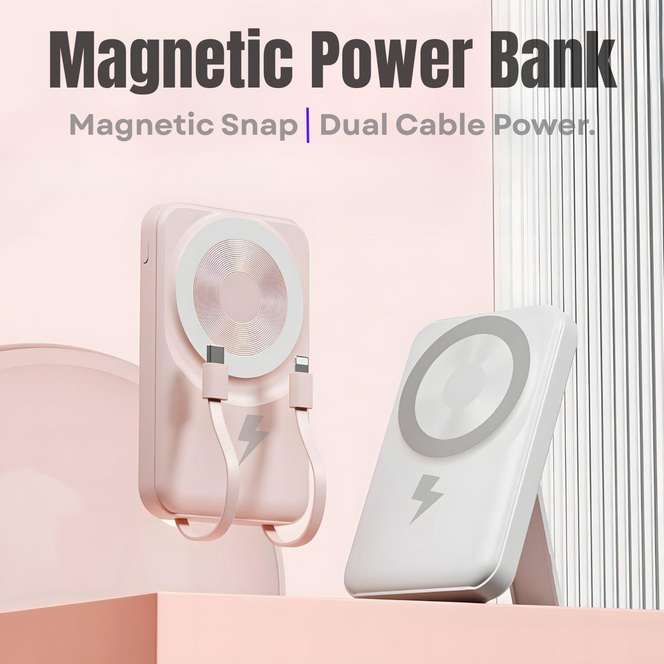 ARTCYBER Foldable Magnetic 10000mAh Power Bank with Hidden Stand & Built-In Dual Cables, Supports Charging Up to 5 Devices, Up to 22.5W Wired & 15W Wireless Output (Actual Speed May Vary), LED Display, Compatible with iOS & Android