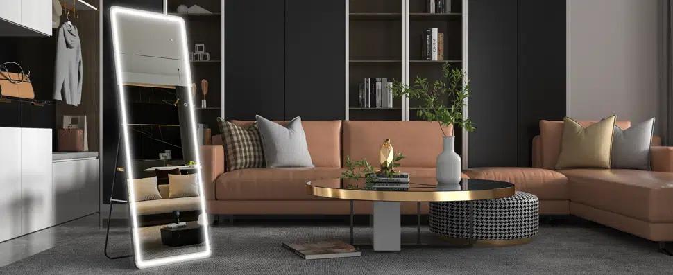 [LIVE3] 64” x 21” Full Length Mirror with LED Light, Floor Hanging Mirror Wall Mounted, Dimming & 3 Color Lighting for Bedroom Cloakroom Decor