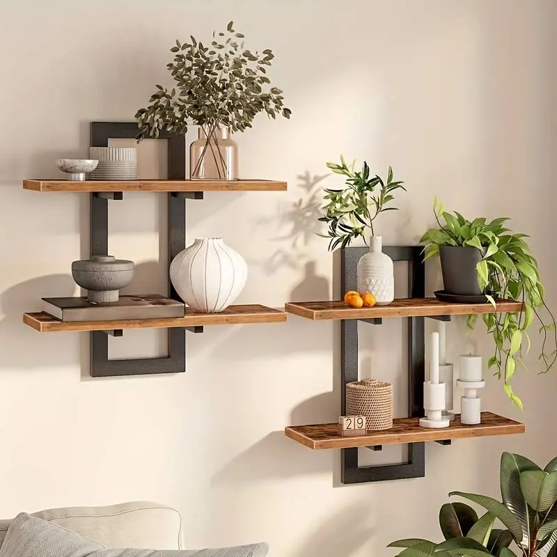 2pcs rectangular wall floating shelves, farmhouse bedroom wall-mounted shelves, bathroom storage racks, modern decorative display shelves, minimalist style wall floating shelves, artistic style, suitable for living room and kitchen