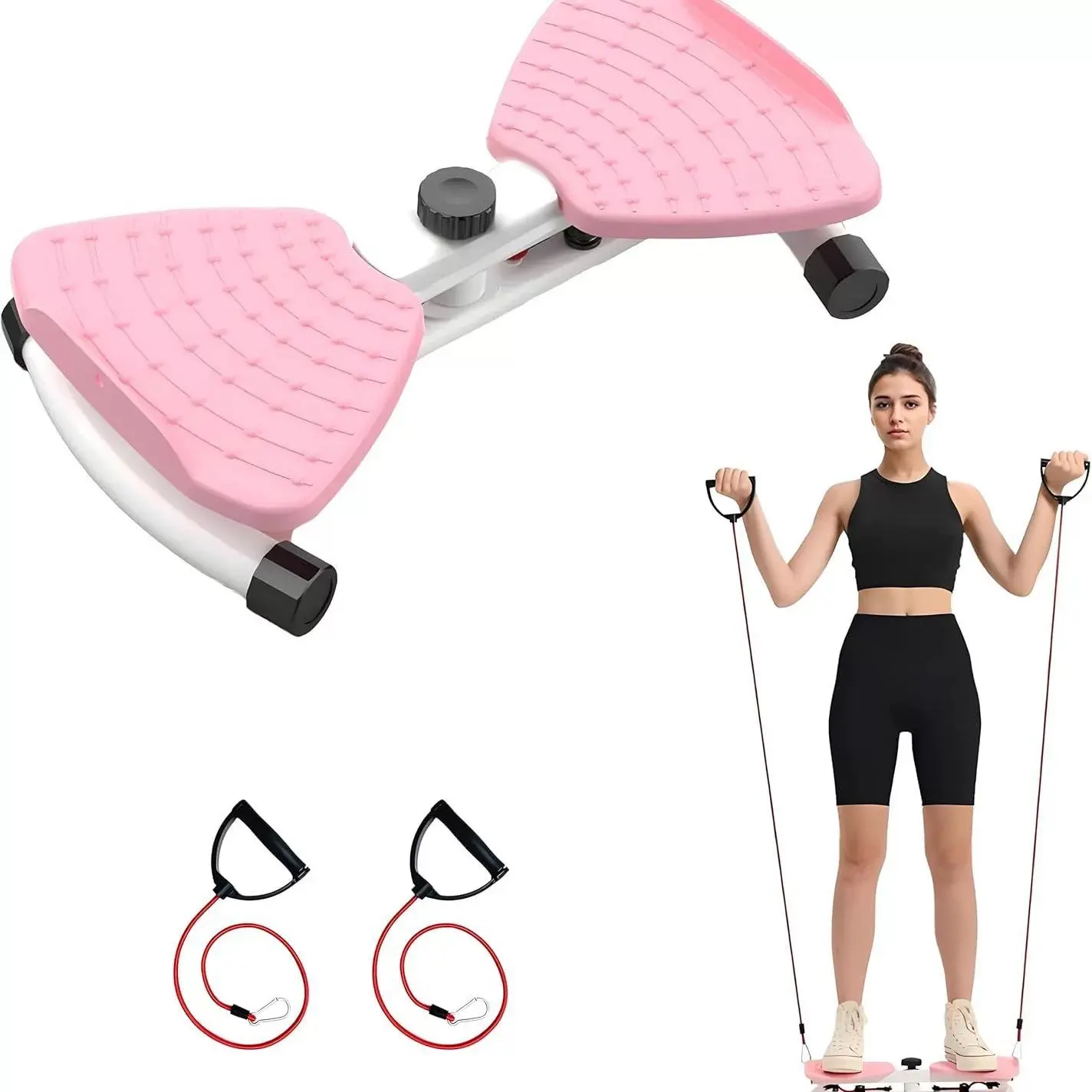 Unisex Adjustable Twist Stepper Machine - 2 Resistance Bands, Non-Slip Wide Pedals, Compact Portable Indoor Home Fitness Equipment for Leg Workout & Full-Body Strength Training, Apartment, Easy Assembly, Sturdy Tubing, Adjustable Knob, Casual Activity Lov