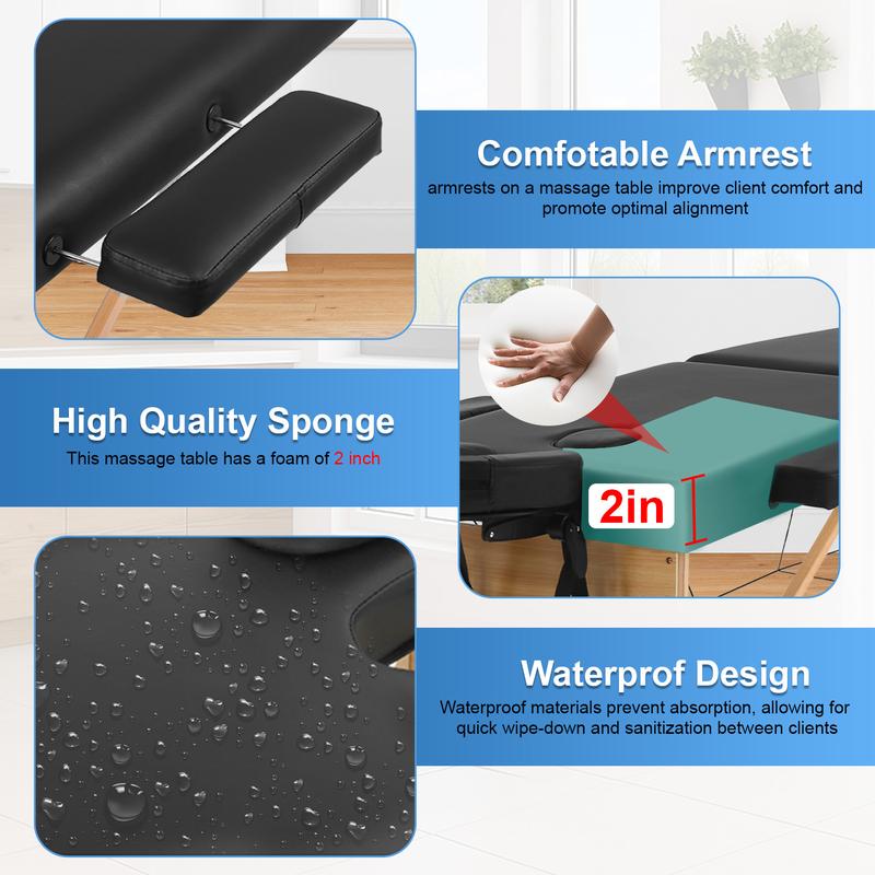 BestOffice Massage Bed Portable Massage Table 24 in Wide Lash Bed Heigh Adjustable 2 Folding with Non-Woven Bag for Spa Footmassage Facial CareSpa Tattoo