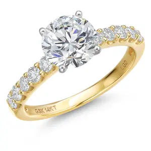 Gem Stone King 14K Two Tone Gold Gemstone Birthstone and White Lab Grown Diamond Engagement Ring For Women | Round 6MM and 2MM | Wedding Anniversary Promise Ring | Available in Size 5,6,7,8,9