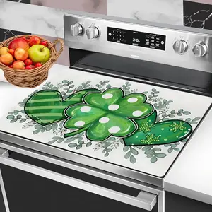 1pc Stove Cover Protector Suitable for Kitchen, Washing Machine, Dryer & Stovetop Panel - St. Patrick's Day Clover & Hearts Design with Green Pattern, Easy-Clean Stovetop Protector for Stove, Dryer Cover, Washing Machine Panel