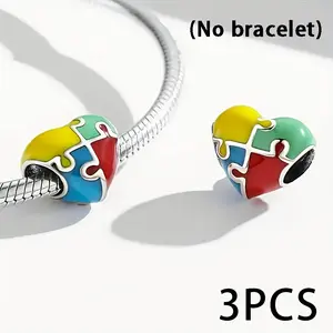 [Lovely Heart Pendant] 3pcs Lovely Color Heart Puzzle Design Alloy Bead Pendant | Suitable For DIY Handmade Jewelry, Bracelet Necklace Accessories Production Materials