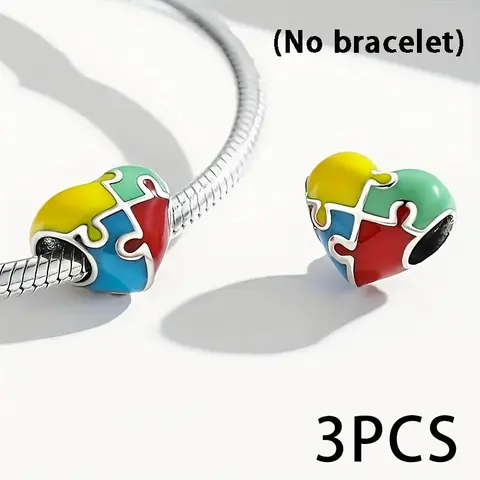 3pcs Colorful Heart Puzzle Alloy Bead Pendants - Lovely Charms for DIY Jewelry Making, Bracelet & Necklace Handmade Craft Supplies