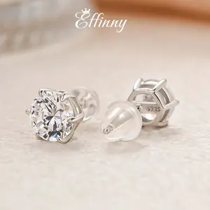 Effinny Jewelry 0.8ct*2pcs Round Cut S925 Sterling Silver Women's Stud Earrings, 5A Grade Cubic Zirconia Earring for Anniversary, Wedding, Proposal Outdoorfun